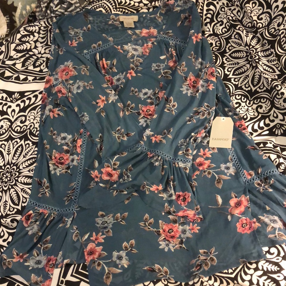 Slate blue floral shirt